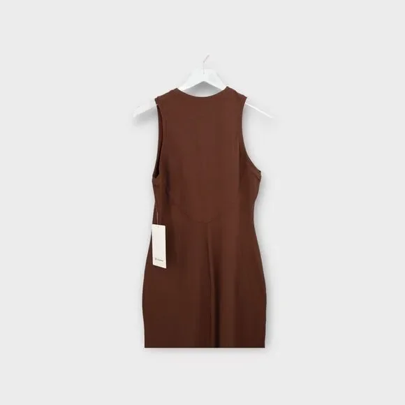 Lululemon All Aligned Ribbed Midi Dress Size 8 NWT Stretchy Back Slit Java  Brown